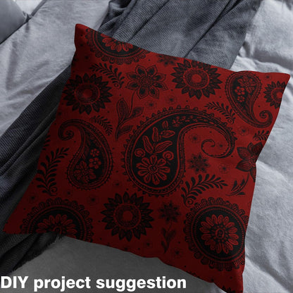 Red Black Paisley Fabric by The Yard Sketch Retro Exotic Paisley Fabrics for Sewing Supplies Botanical Floral Boho Retro Fabric DIY Soft Flannel Polyester No Stretch 1 Yard,36" L x 59" W