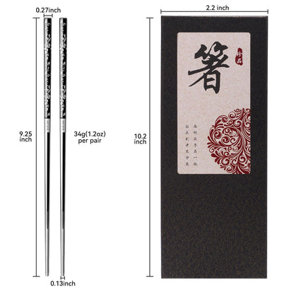 JEETEE 2 Pairs Titanium Coated Anti-slip Stainless Steel Reusable Chopsticks Dishwasher Safe - Nice Metal Chop Sticks with Holder Set Sushi Ramen Chopsticks for Daily Party Camping Gift 9.25 Inch Grey