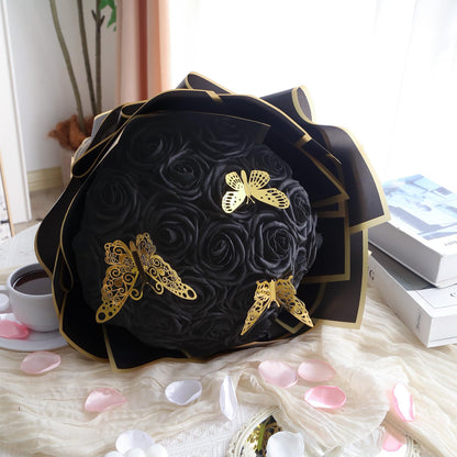 UUXX Black Roses 25 PCS Foam Flowers 3.15" Artificial Roses with Stems, Wrapping Paper, Butterfly Black Foam Fake Roses for Valentines, Anniversary,Mother's Day Birthday Wedding