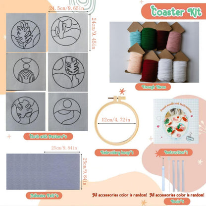 Avtytsda 6PCS Punch Needle Coaster Kit,Easy Punch Needle DIY Embroidery Set with Tools, Yarns, Hoop, Instructions Easy for Beginners, Kids, Adults, Handmade Gift and Decoration (Pink)