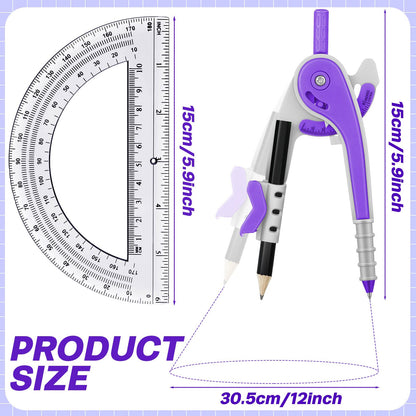 Seajan 24 Sets Compass and Protractor Set Geometry Compass with Pencil 6 Inch Drawing Tool Protractor for Geometry Bulk for Office Drafting Drawing