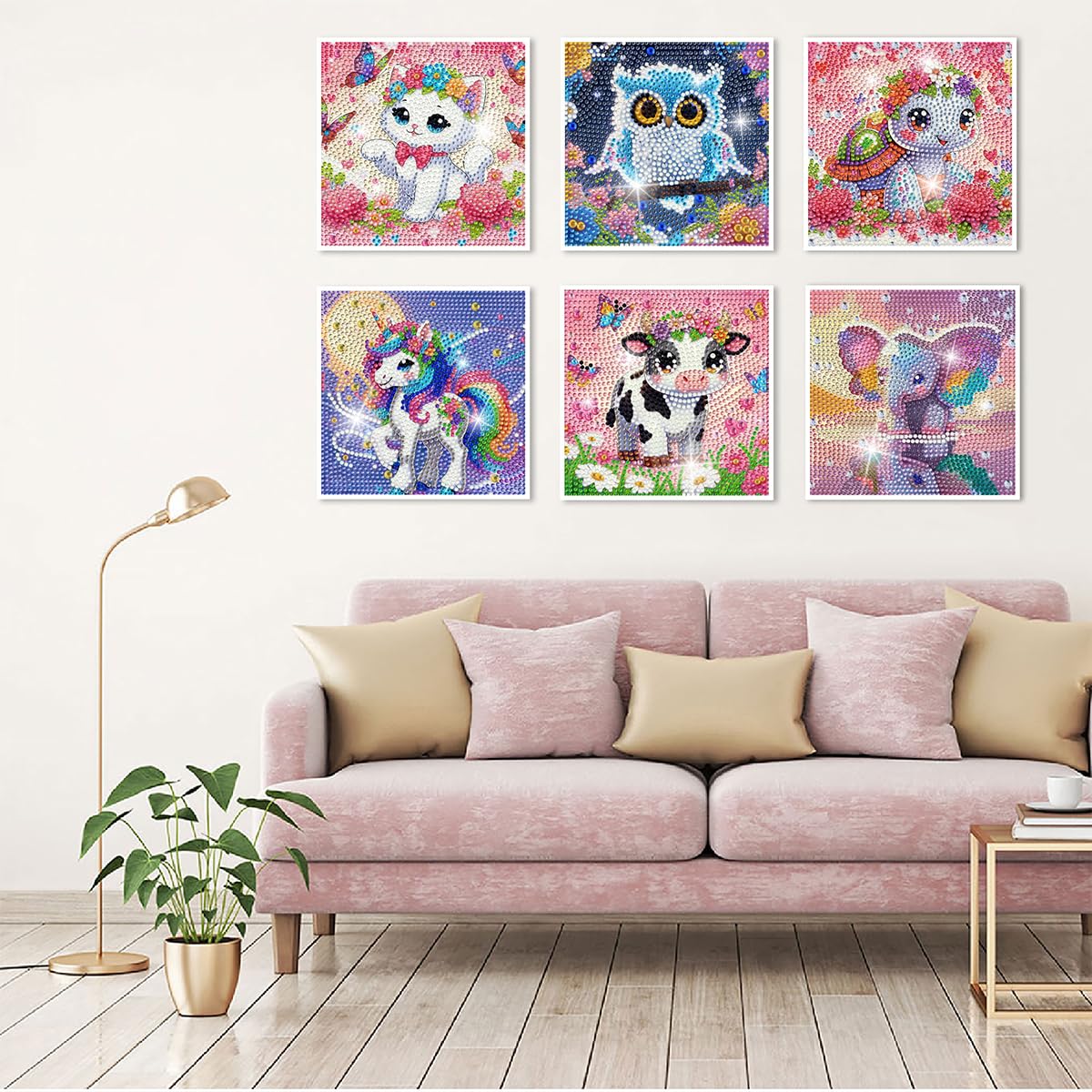 Bzconxin 6Pack Diamond Painting Kits,Cute Fantasy Cartoon Animal Diamond Painting Kits for Kids Ages 6-12,DIY Diamond Crystal Rhinestones Painting Kits for Home Wall Decor Gift 6 X 6inch