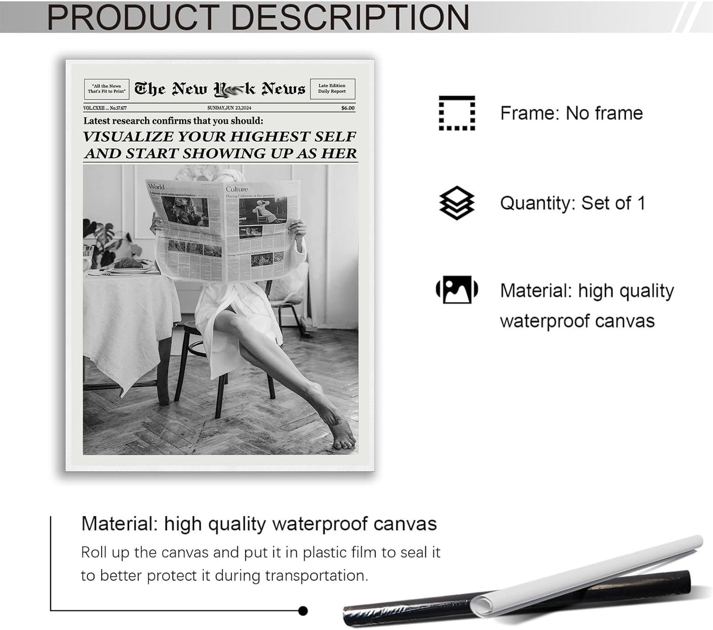 Generic 20x30in Trendy Highest Self Newspapers Prints - Retro Bar Cart Feminist Wall Art - Magazine Cover Aesthetic