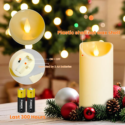 YIWER Plastic Flameless LED Candles,9PCS Battery Operated Candle with Remote Fake Electronic Flickering Light Large Pillar D3”H4”(10.2) 5”6”Durable Use
