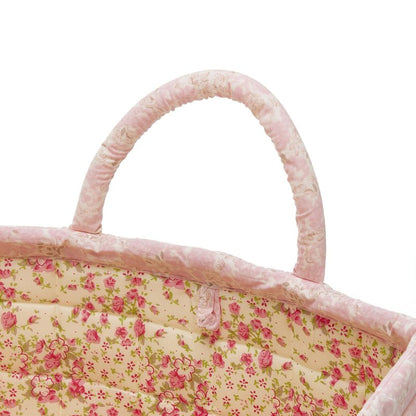 Neaonau Quilted Fabric Storage Basket with Handles & Pocket, Foldable Laundry Hamper Boho Floral Print Organizer Bin for Home, Picnic, Office 12"x10"x10" (A-4)