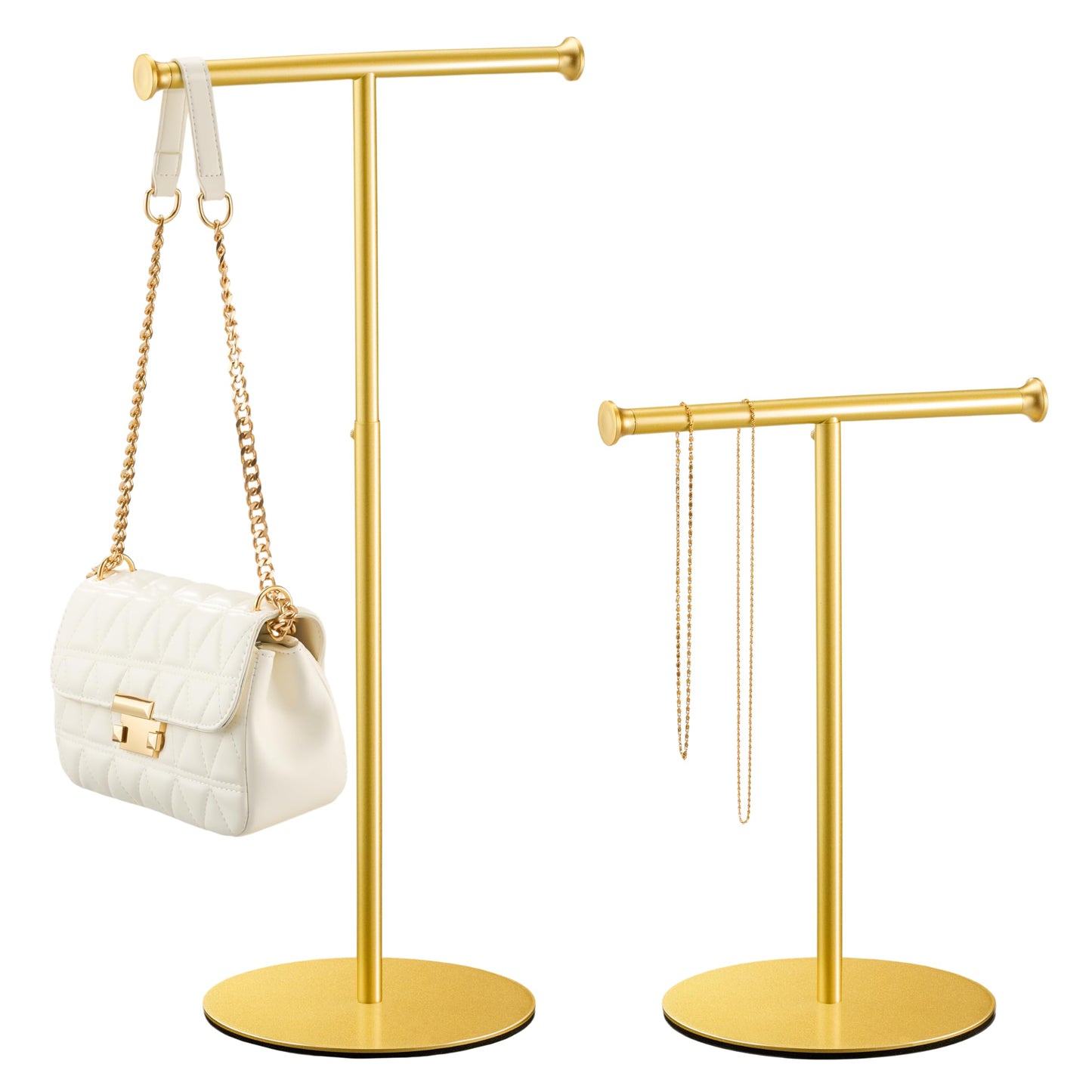 niffgaff 2 Pack 15‘’-24‘’ T Bar Purse Display Stand Tabletop: Adjustable Height Handbag Holder, Countertop Hanging Rack for Long Necklace Scarf Lanyard, Gold