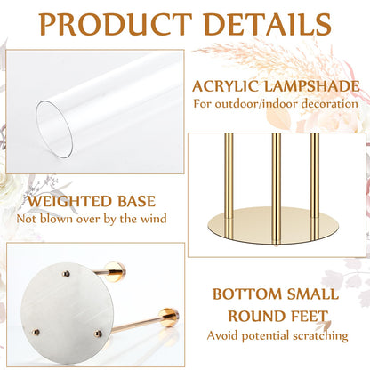 Layhit 6 Set Wedding Gold Candelabra Centerpieces for Tables, 3 Arm Tall Acrylic Candle Holder Centerpiece with Clear Shades for Reception, Party, Dining Decor, Anniversary, Fits 0.87" LED Candles