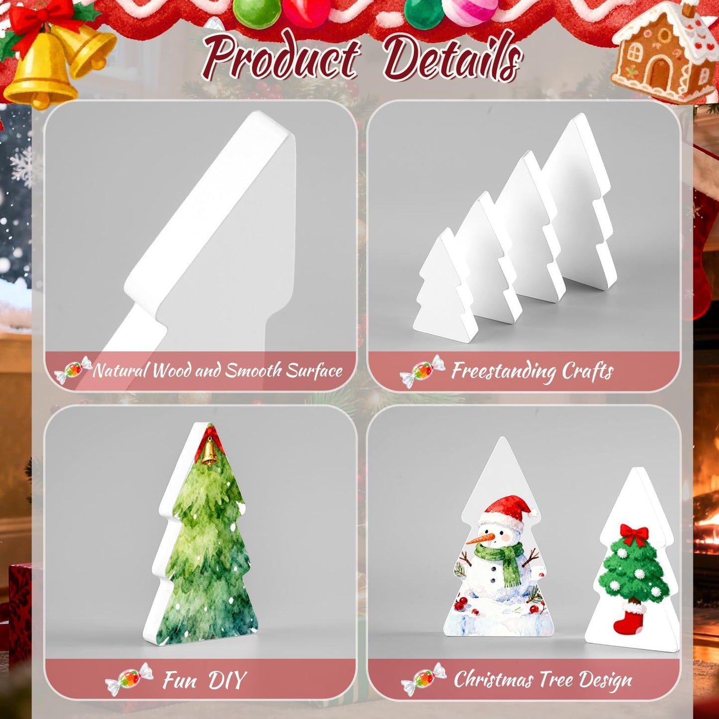 APUDWN 4Pcs Wooden Christmas Tree for Crafts White Unfinished Wood Xmas Tree Table Signs to Paint Blank Christmas Freestanding Block Cutouts for Tiered Tray Home Kitchen Office Shelf Living Room Decor