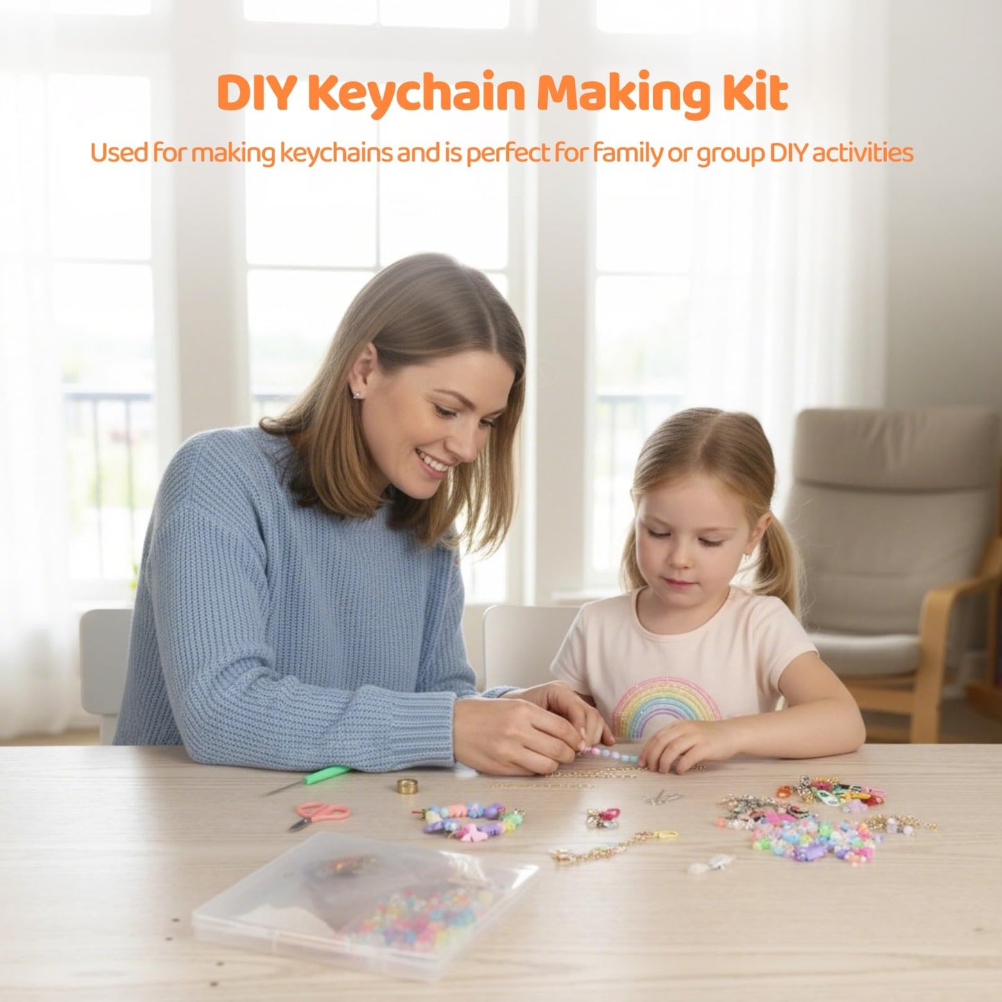 COSYOO DIY Keychain Making Kit, Includes 300pcs Colorful Beads 100pcs Charms, Bulk Cute Beaded Keychain Phone Bag Charm Complete Set for Beginners Jewelry Making Accessories Supplies