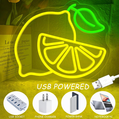 Lemon Neon Sign for Wall Decor, Dimmable Yellow Lemons Neon Lights, Vibrant Fruit Themed Neon LED Signs for Kids Room, Bedroom, Restaurant, Bar, Club, Fruit Shop, Birthday Party