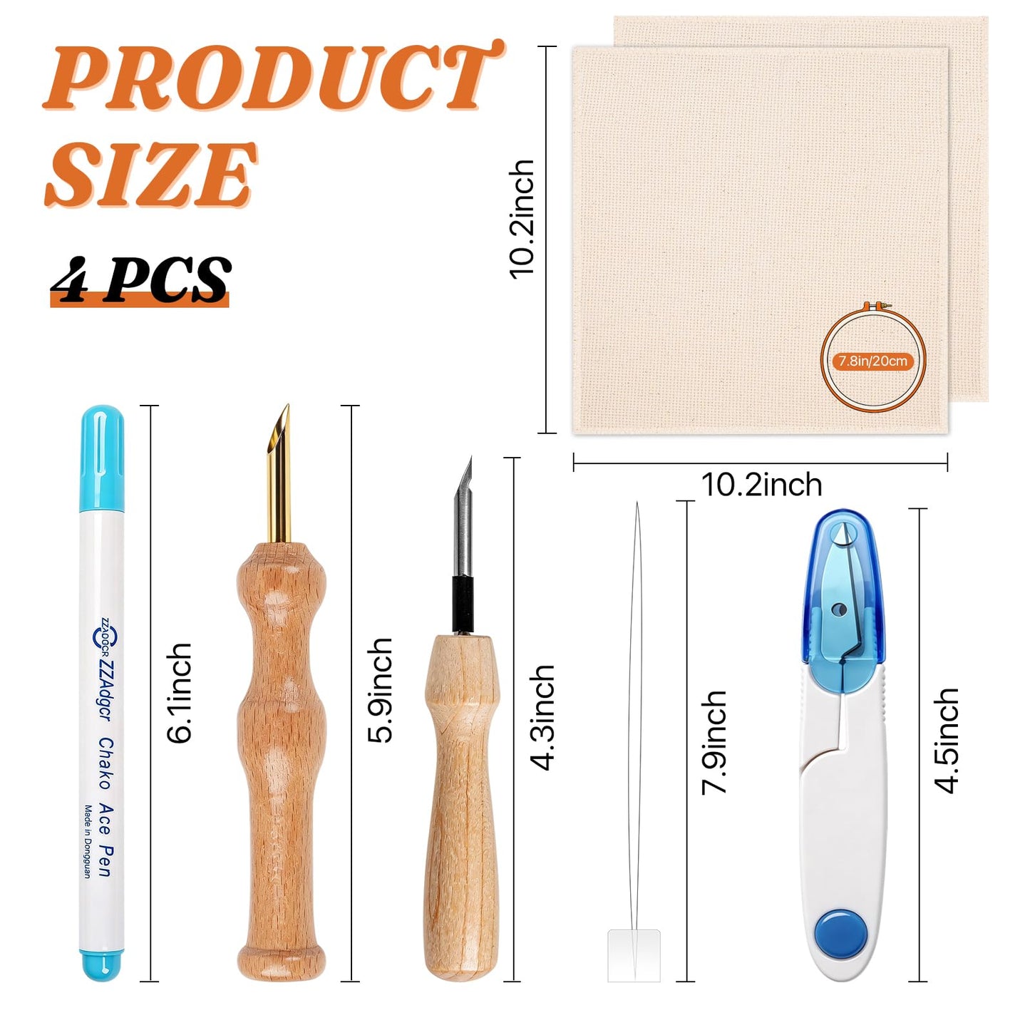 Aemygo 9 Pcs Punch Needle Fabric Kit Include Pre-Cut Monks Cloth, Embroidery Pen with Wooden Handle, Scissors and a Marking Pen, Tufting Cloth with Edging for 7.8" Embroidery Hoop