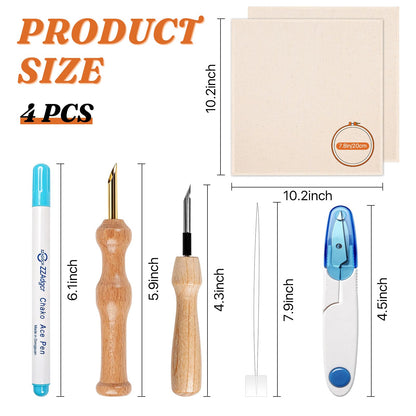Aemygo 9 Pcs Punch Needle Fabric Kit Include Pre-Cut Monks Cloth, Embroidery Pen with Wooden Handle, Scissors and a Marking Pen, Tufting Cloth with Edging for 7.8" Embroidery Hoop