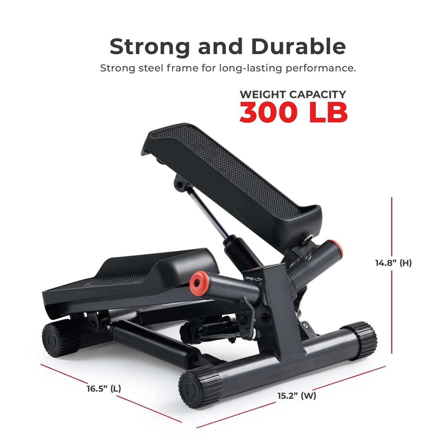 Sunny Health & Fitness Mini Stepper for Exercise at Home, Stair Step Workout Machine with Resistance Band and Over 300lb Weight Capacity, Optional Twist Motion and Free SunnyFit App Connection