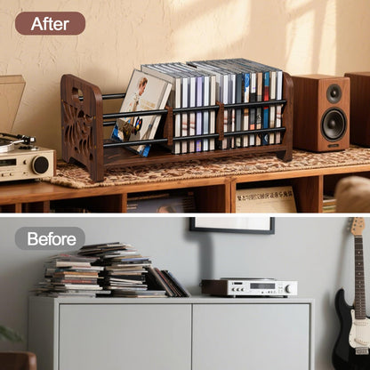 QILICHZ CD Holder,DVD Holder Storage,Wood CD Rack Organizer,DVD Rack,Cassette Tape Storage with Dividers for CDs, DVDS, Tapes,Video Game Cases, Tape Display Stand, Hold 35Pcs
