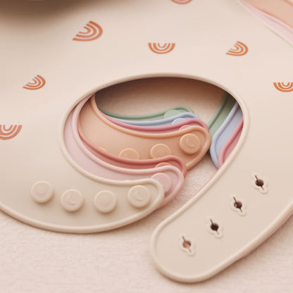 ROCCED Baby Silicone Bibs 2 Sets Baby Bibs with Food Catcher for Girls Boys Toddlers BPA Free Waterproof Soft Durable Adjustable for Babies-Shifting Sand/Pale Mauve