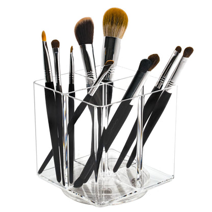 LiveGlow Clear Makeup Brush Holder,Acrylic Rotating 360°Makeup Brush Organizer,Pen holder with 4 Grids,Makeup Holder for Courtup,Containers for Desk,1pc