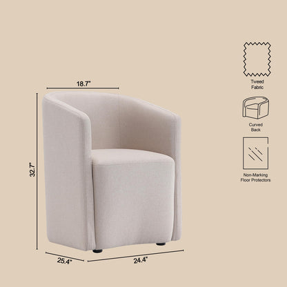 Manhattan Comfort Hearth Modern Barrel Dining Armchair, Accent Upholstered Dining Chair with Woven Fabric, Stylish Curved Back, High-Density Foam, Fully Assembled, Barley