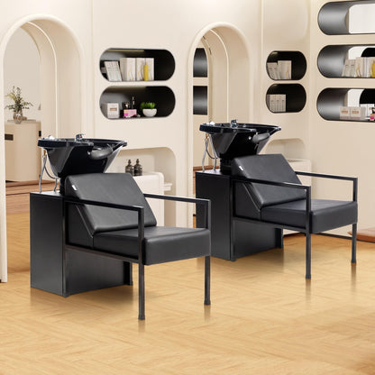 OmySalon Salon Shampoo Bowl and Chair, Hair Washing Station w/Tilting Sink & Storage Cabinet, Backwash Barber Chair for Barbershop Beauty Spa Massage Hairdressing