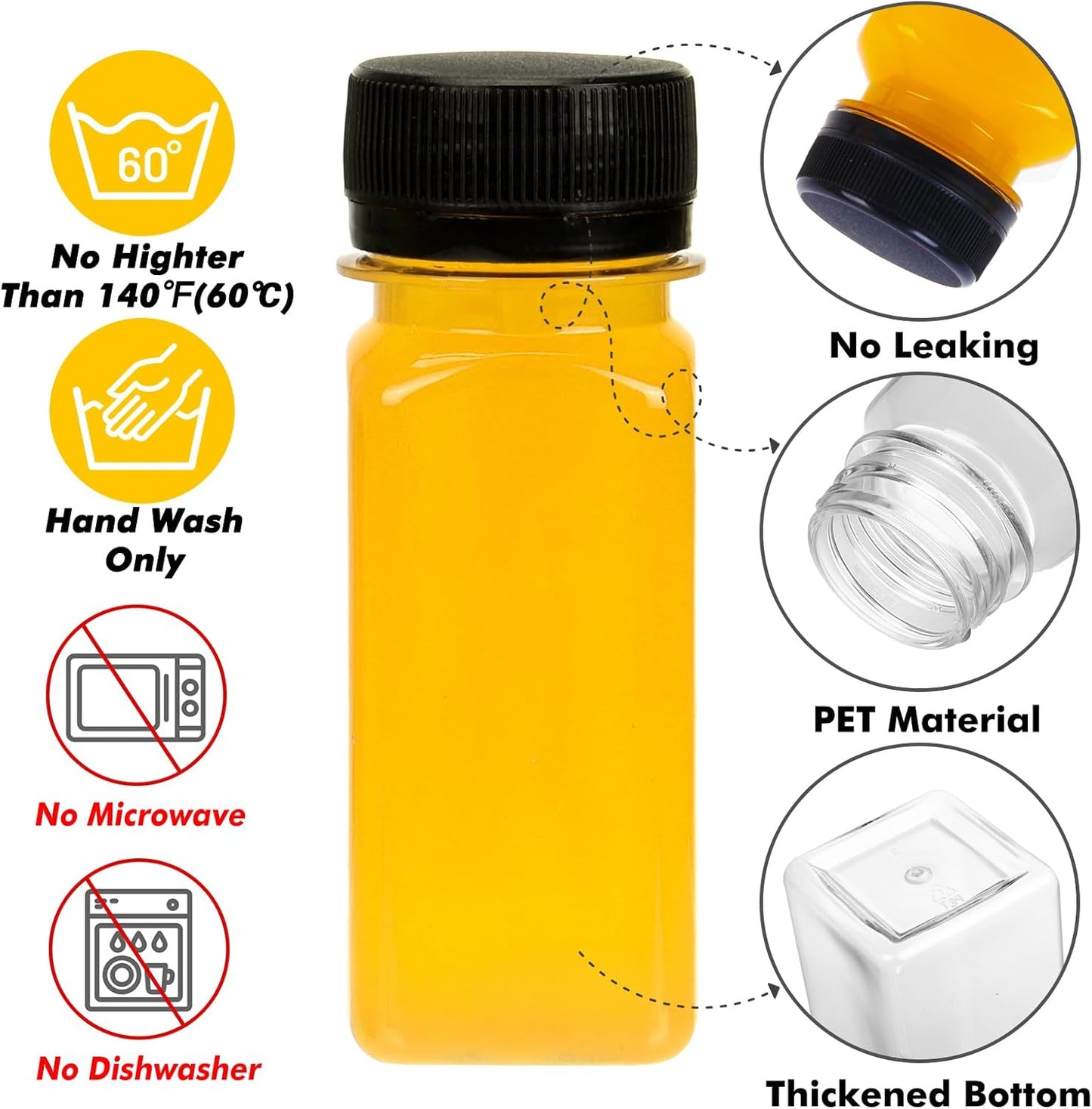 36pcs 2oz BAKHUK Plastic Shot Juice Bottles with Caps, Ginger Shot Bottles Reusable Clear Bulk Beverage Containers