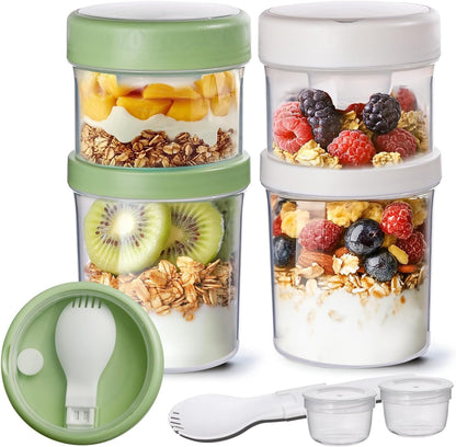 2 Pack 27 oz, ComSaf Overnight Oats Containers with Lids Plastic Yogurt Parfait Cups with Folding Spoons to Go, Salad