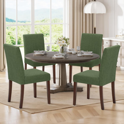 Upholstered Parsons Dining Chairs Set of 4, Modern Dining Room Chairs with Back, Fabric Kitchen Side Chairs with Wood Legs for Dinner Farmhouse Restaurant, Green