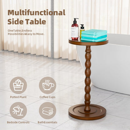 Simple Trending Small Side Table, Round Drink Table for Small Spaces, Pedestal Coffee Table for Living Room, Rustic Brown