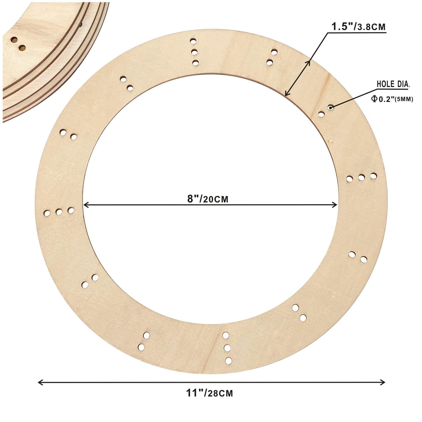 11 Inch 6 Pack Unfinished Wooden Wreath Rings Crafts Hanging Floral Hoop Garland Wood Wreath Frames for Home Decor (0.15 inch Thick,with 28 Holes)
