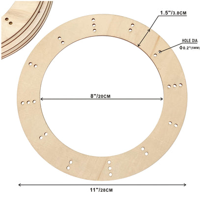 11 Inch 6 Pack Unfinished Wooden Wreath Rings Crafts Hanging Floral Hoop Garland Wood Wreath Frames for Home Decor (0.15 inch Thick,with 28 Holes)