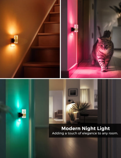 Night lights plug into wall, Color Changing Night Light with Rotatable Plug, Dusk to Dawn Light Sensor and Adjustable Brightness, Elegant Design Night Light for Kids Bedroom,Bathroom, 2 Pack