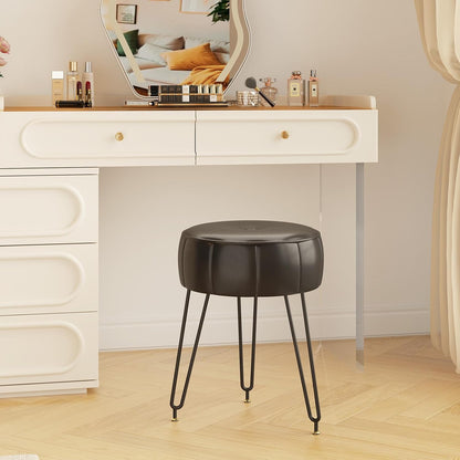 12.6" 12.6" 17.32" UHBD036B YMYNY Vanity Stool, Pumpkin Style Faux Leather Pouf, Modern Multifunctional Make-up Stool