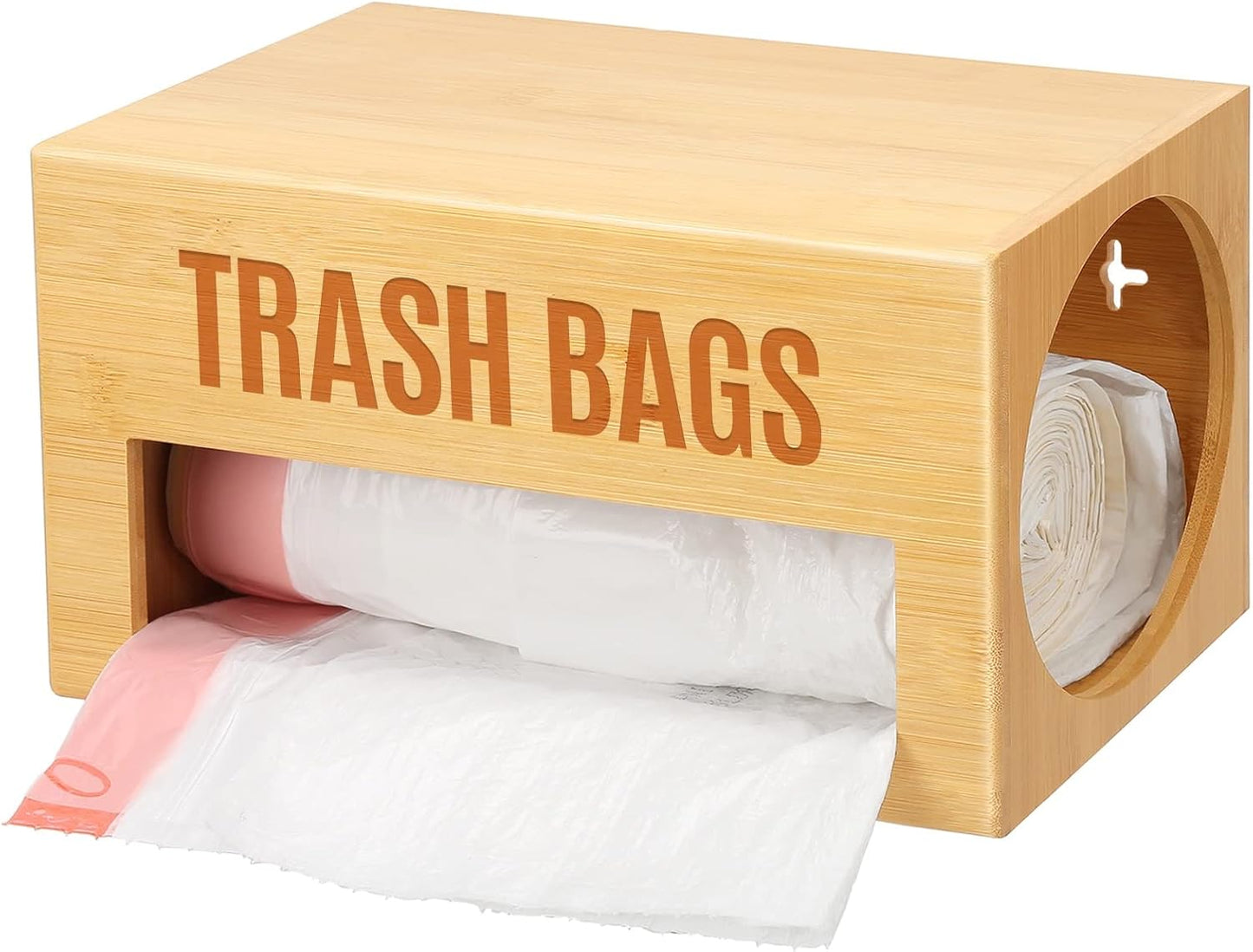 13-33 Libreshine Bamboo Garbage Bag Dispenser Roll Holder - Wall Mount Trash Bag Organizer for Gallons, Under Sink