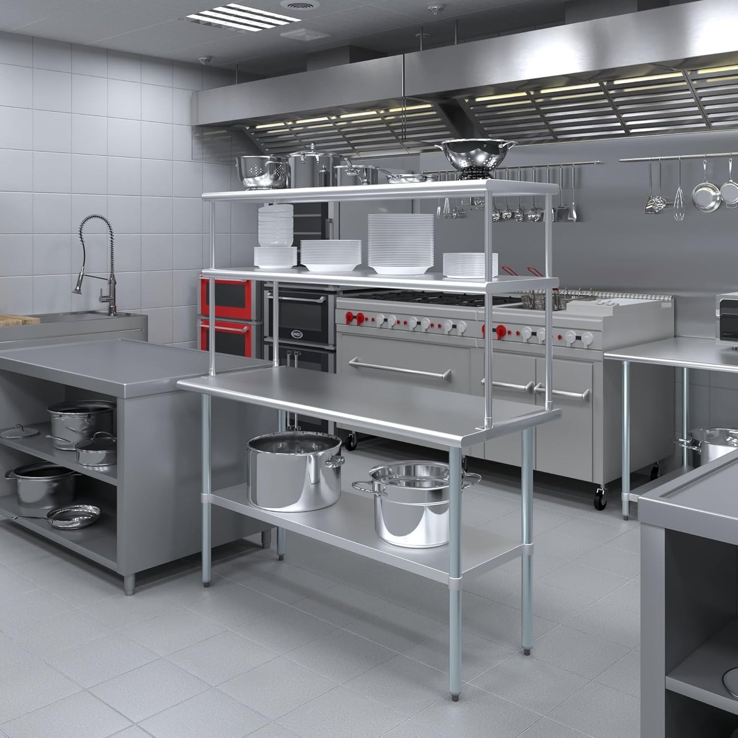Express KitchQuip NSF Certified 18 Gauge Heavy Duty Stainless Steel Double overshelf with Brackets for Kitchens, Utility Rooms, Storage, Offices & Home
