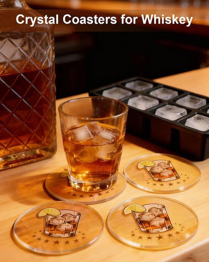 Lxndaser Set 4, Acrylic Coasters of Bar Drink Coasters for Coffee, Whiskey, Cocktails, Clear Modern Drink Coasters