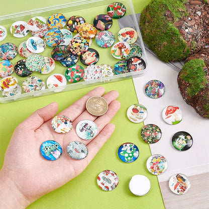 PH PandaHall 25mm Mushroom Glass Cabochons 50 Styles Half Round Tiles Glass Cabochons Dome Gems for Photo Cameo Pendant Jewelry Making Handcrafts Scrapbooking
