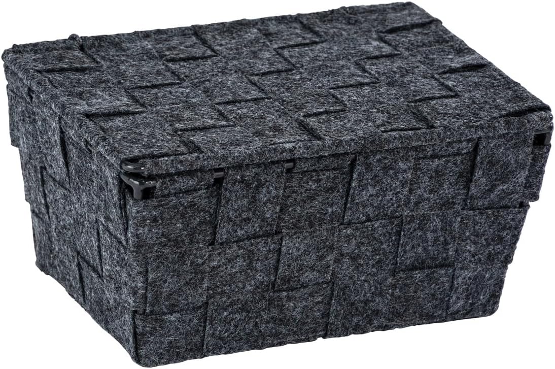 WENKO Adria Feltro Mini Storage Basket with Lid, Anthracite Bathroom Basket, Polyester 19 x 9.5 x 14 cm