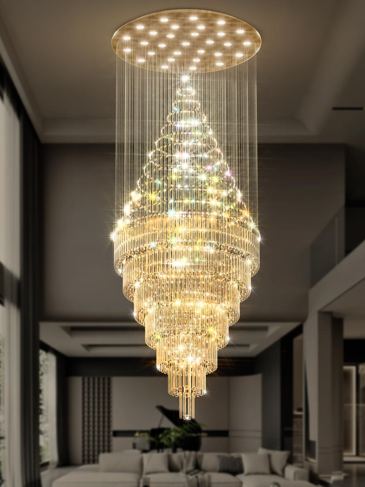 Flashing God D59''X H120'' Large Chandelier for High Ceiling, Modern Crystal Chandeliers Lighting Fixture Raindrop Chandelier for Entryway Staircase Foyer Living Room