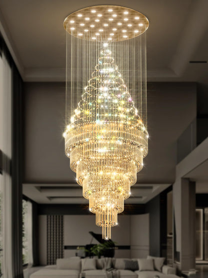 Flashing God D59''X H120'' Large Chandelier for High Ceiling, Modern Crystal Chandeliers Lighting Fixture Raindrop Chandelier for Entryway Staircase Foyer Living Room