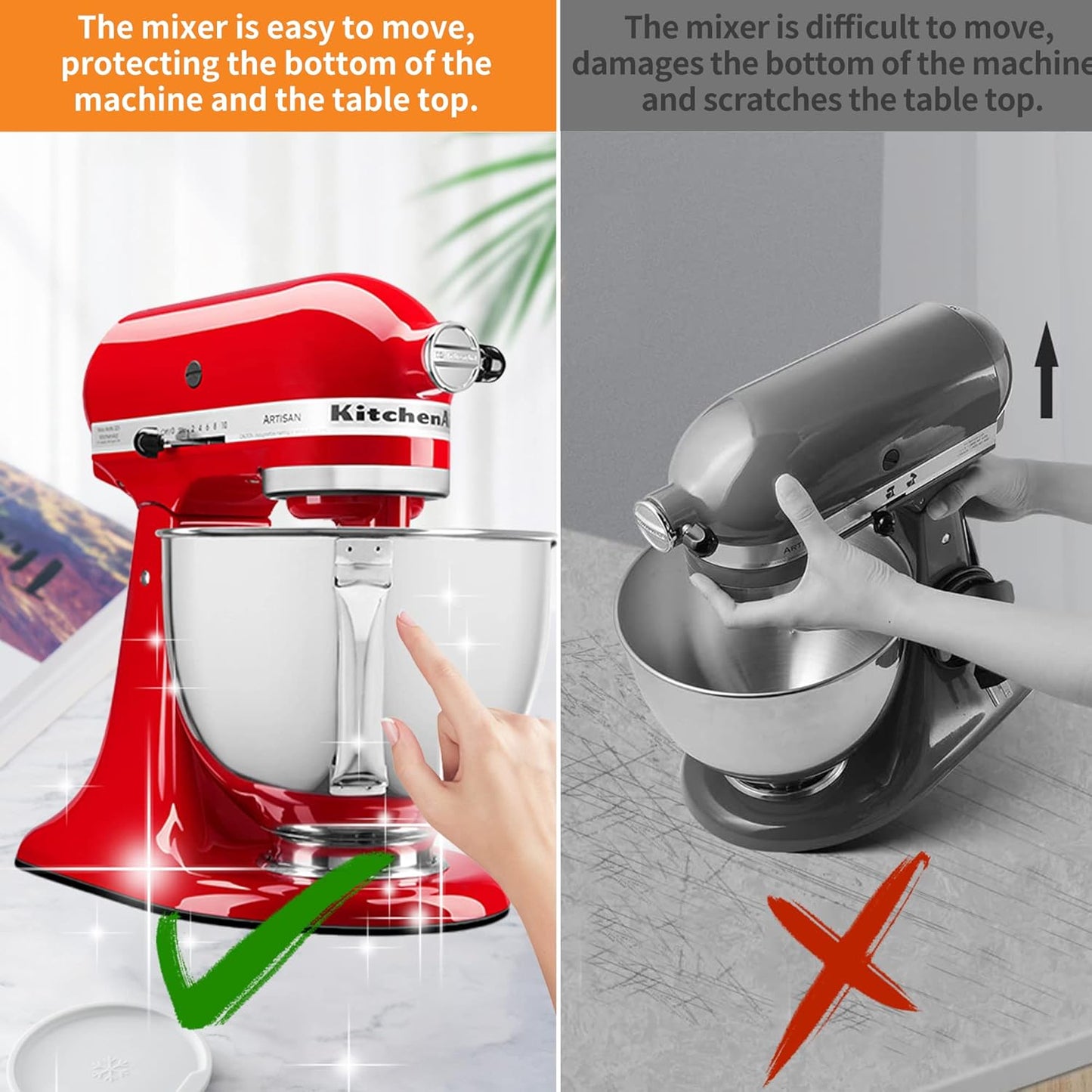 Mixer Mover Sliding Mats for KitchenAid Stand Mixer, Slider Mat Pad Compatible with KitchenAid 4.5-5 Qt Tilt-Head