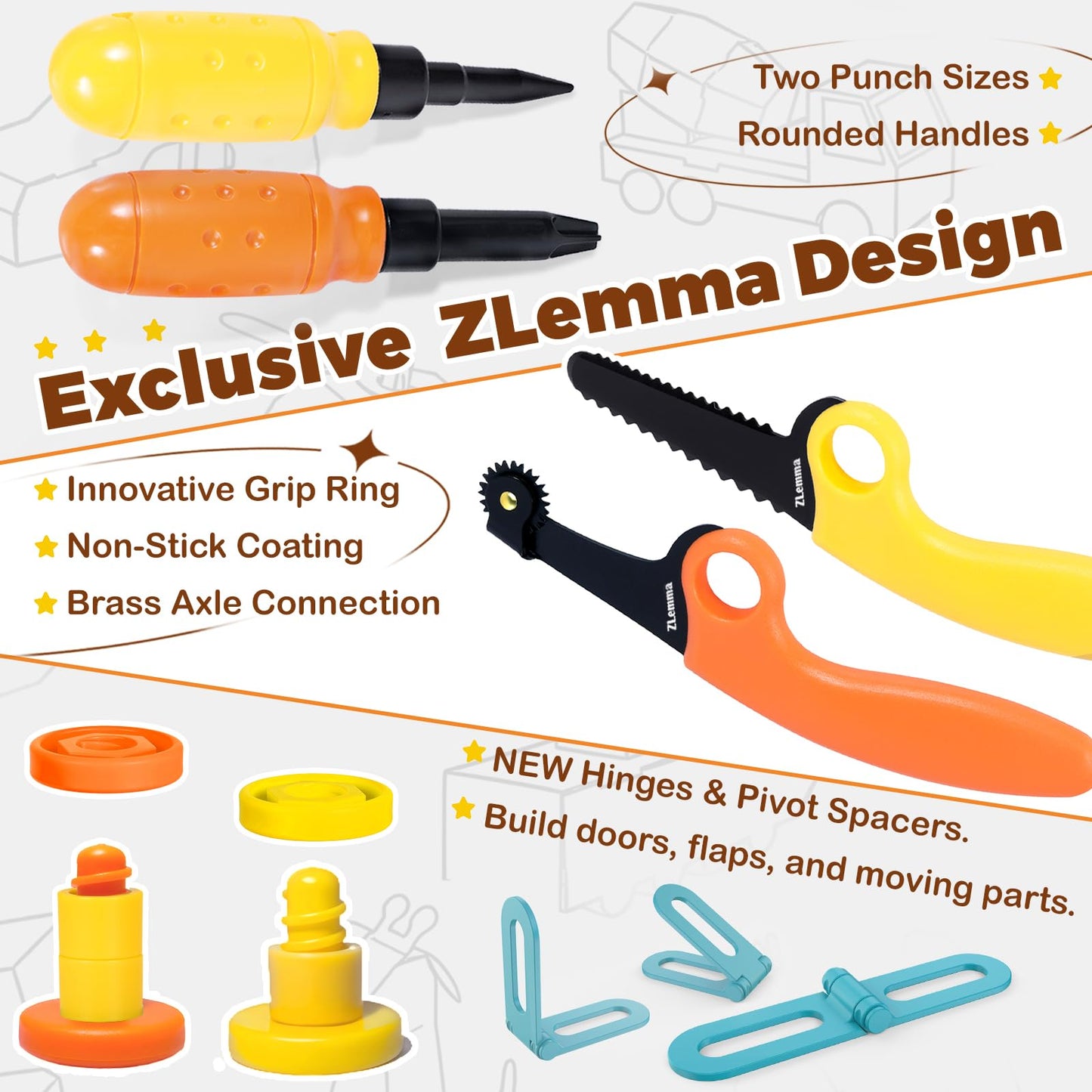 ZLemma Cardboard Construction Kit - 401 PCS Kids Building Set with Safe Serrated Cutter, Crease Roller, Screws & Nuts, STEM Upcycled Tool for DIY Cardboard Projects, Engineering & Creativity