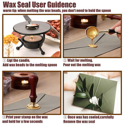Joyeee Wax Seal Kit with Gift Box, Vintage Removable Brass Thank You, Elk and Letter M Wax Seal Stamp Head, Wax Beads, Metal Handle etc, Suit for Gift, Craft, Cards Envelopes, Medieval Classic