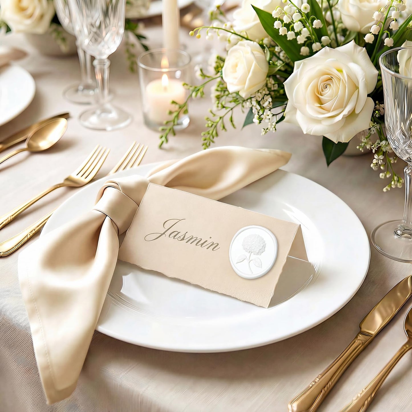 UNIQOOO Wax Seal Stickers - 3D Hydrangea Floral Wedding Invitation Envelope Seal Stickers, 50 Pcs Self- Adhesive White Stickers, Perfect for Invitation, Christmas, Gift Wrapping