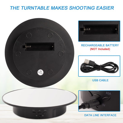 Motorized Display Stand - 7.87" Rotating Platform with Mirror Cover, USB Charging Port, 22 lbs Load Capacity, Ideal for Jewelry, 3D Model, Cake Photography