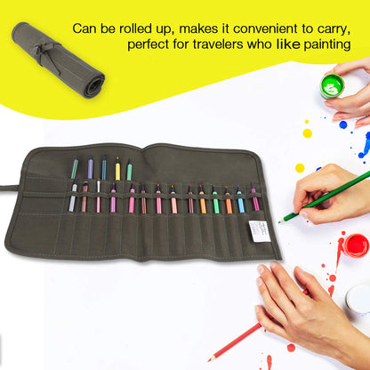 CYSFETENA Paint Brush Holder - 30 Slots Canvas Art Roll Up Bag Watercolor Oil Brush Organizer -Two Layers of Brush Pockets Washable for Artist Oil Watercolor Paintbrushes Painting Supplies