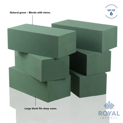 Floral Foam Blocks Pack of 6 (9” x 4.3” x 3.1”) Flower Foam for Flower Arrangements– Wet & Dry Florist Foam for Fresh or Artificial Flowers, Crafts, Centerpieces & Floral Supplies - Royal Imports
