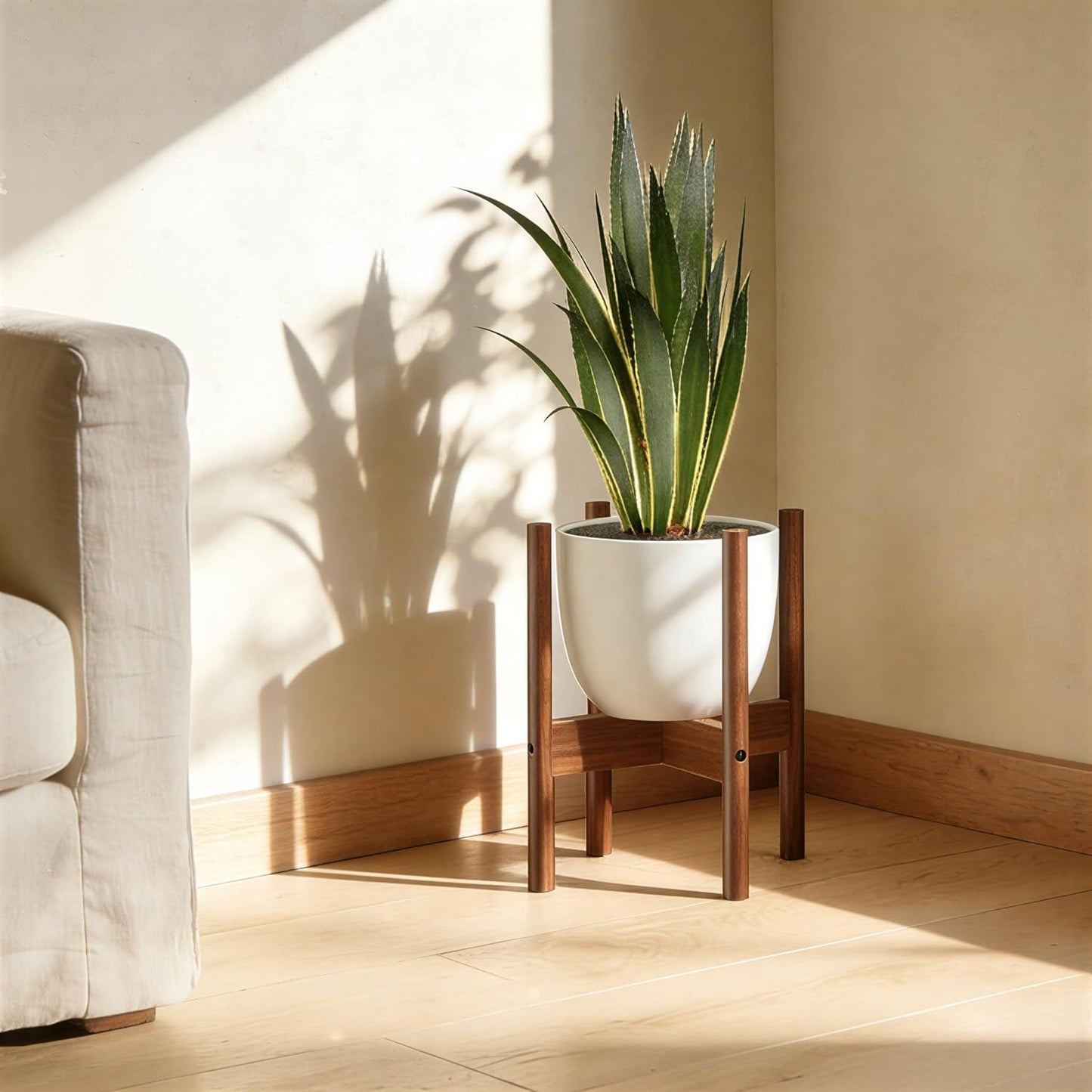 12 Inch ALIGADO Bamboo Plant Stand Indoor, for Up to Pots, Built to Fit Corners, Sturdy & Stable Design, Walnut Finish