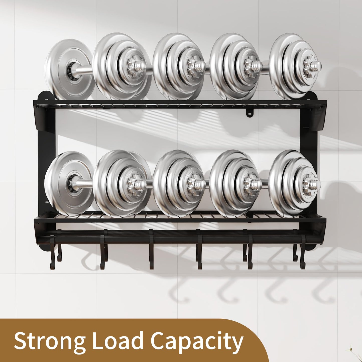 YIGII Pot and Pan Organizer with 12 Anti-Drop Hooks, 2 Tier Heavy Duty Pot Rack Wall Mounted, Kitchen Cookware Utensils Hanger Organizers and Storage
