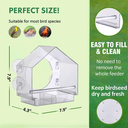 Window Bird Feeders with Strong Suction Cups - Clear Feeders for Outside, Easy to Clean, Perfect for Garden Viewing