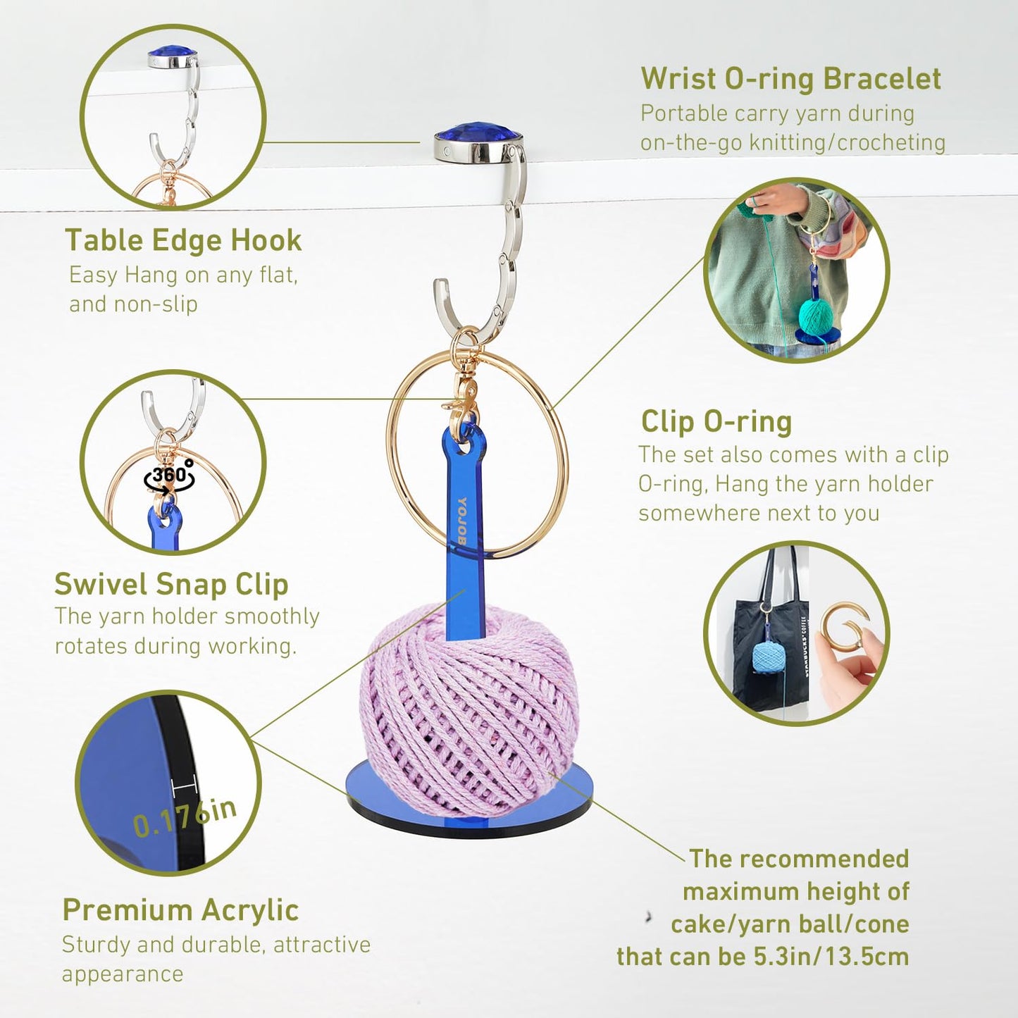 YOJOB Portable Wrist Yarn Holder for Crocheting & Knitting, Anti-Tangle Yarn Spinner for Yarn Balls and Center-Pull Cakes‌, Ideal Crochet Kit for Crafters (Blue)