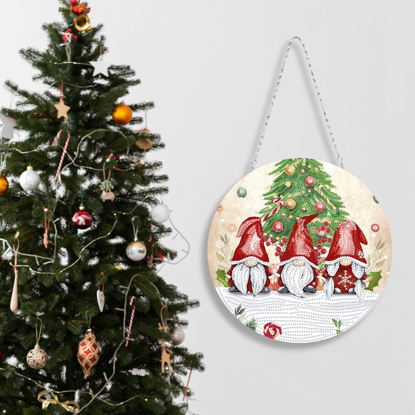 Christmas DIY Acrylic Double Sided Diamond Art Suncatchers Wall Sign Window Gnome Wreath Pendant Ornaments Decorations for Adults
