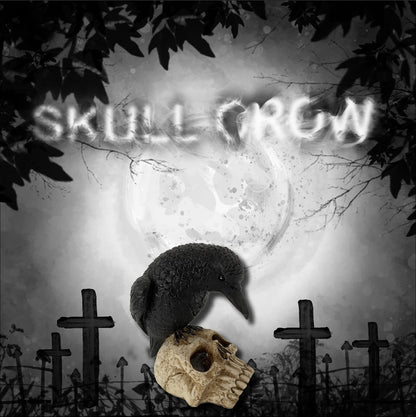 EraSpooky Sitting Crow on Skull Statue Halloween Decoration Gothic Bird Skeleton Figurine